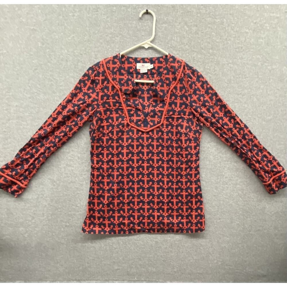 Vineyard Vines Women’s XS Nautical Anchor Print Top Red Navy Preppy Coastal - Picture 2 of 8